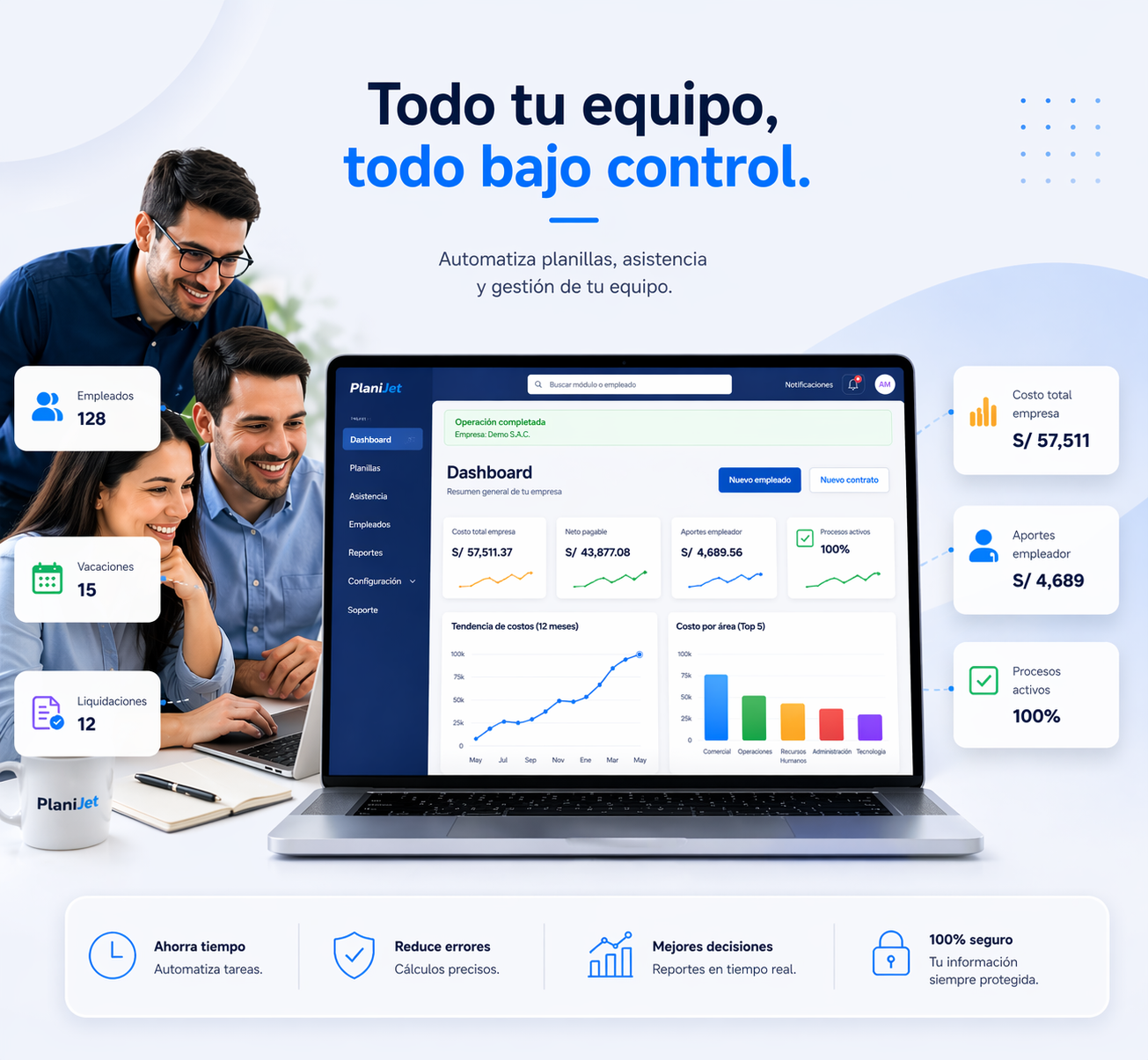 Vista de módulos integrados de PlaniJet para recursos humanos en Perú